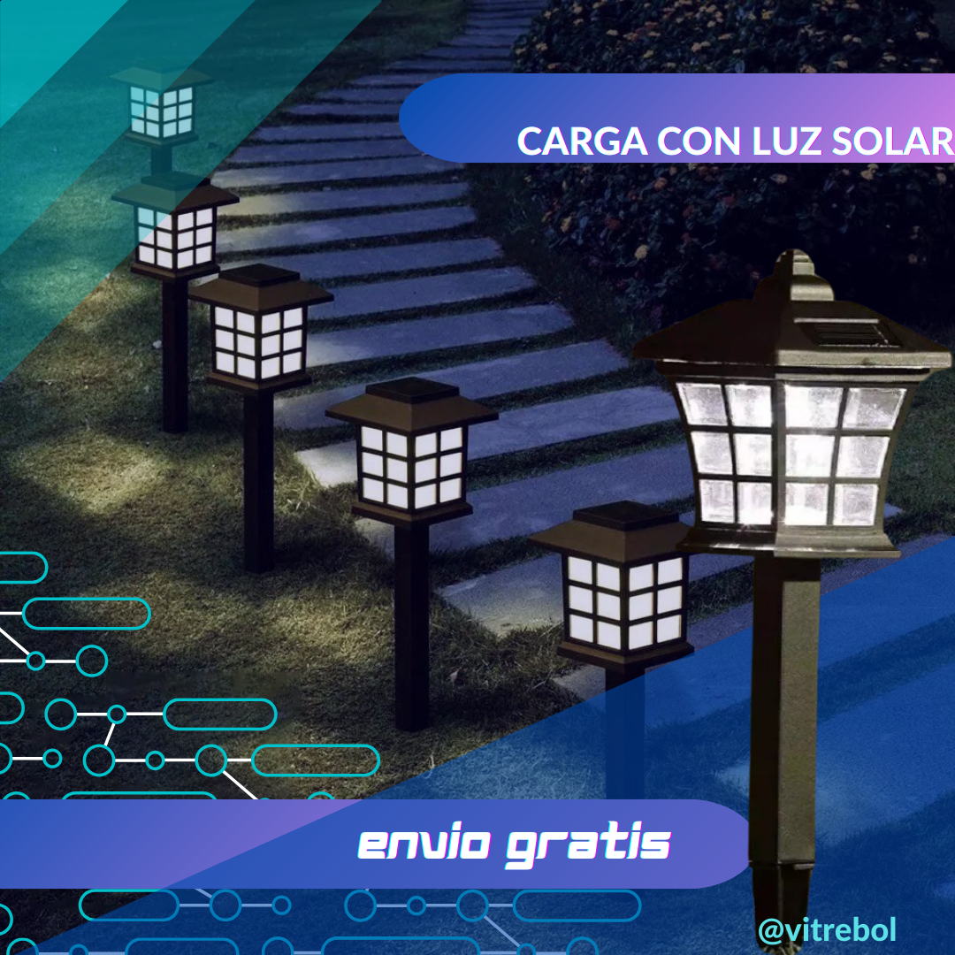 PACK 4 Estacas Solares Tipo Japonesa -  Carga con panel solar - Ilumina Tus Jardines.