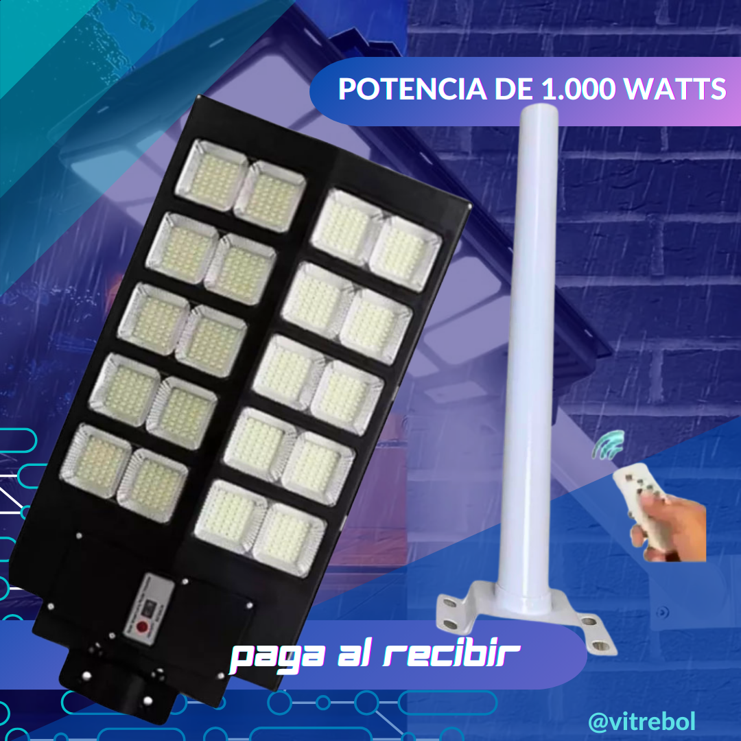 FOCO LED SOLAR  1000 watts-Imponente y de alta calidad. Te Obsequiamos el tubo de instalación