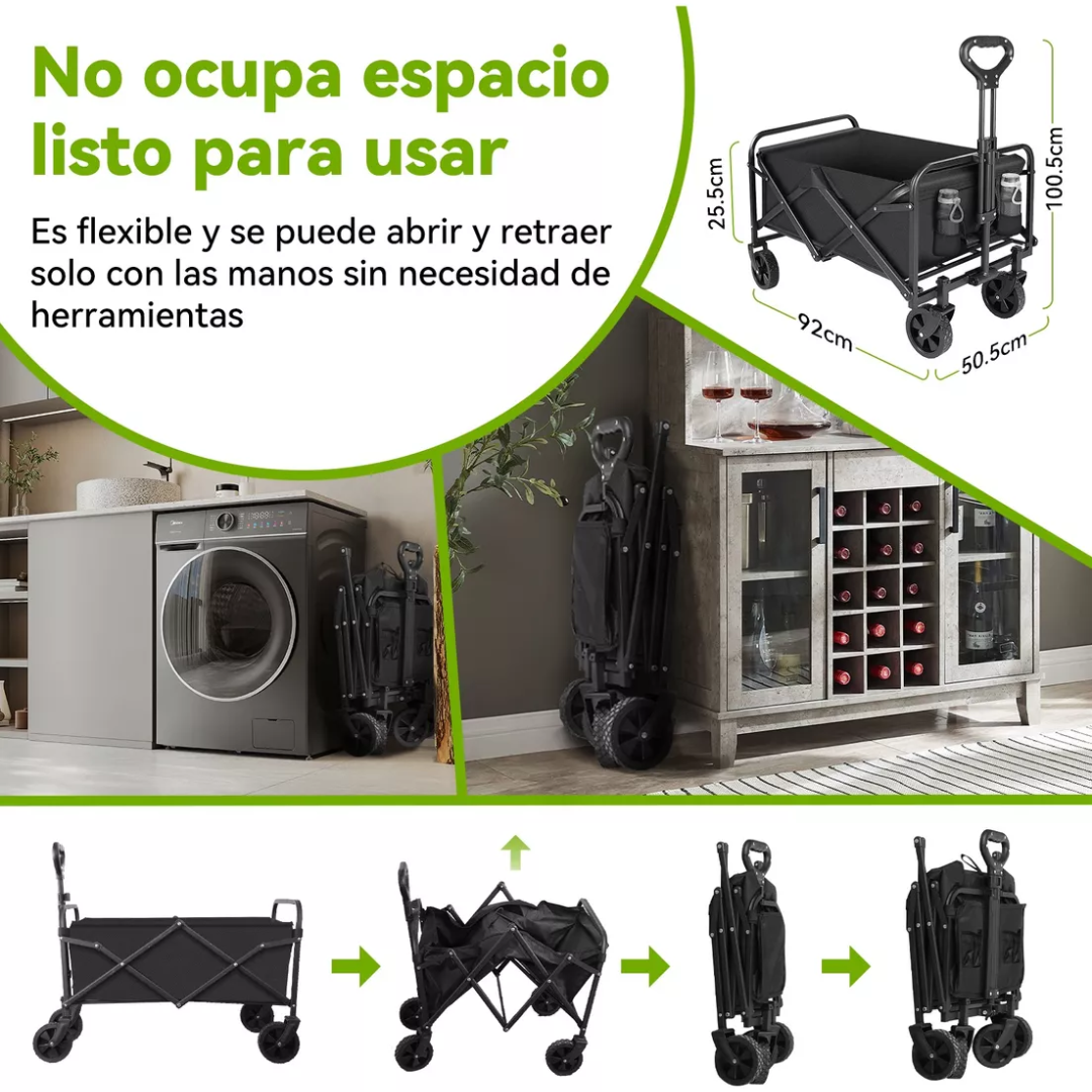 Carro Plegable Con Ruedas : ¡Transporte práctico y resistente! Ideal para llevar hasta 70 kg con facilidad, perfecto para acampar.