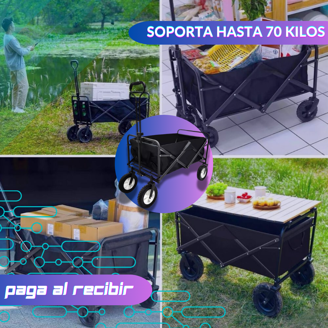 Carro Plegable Con Ruedas : ¡Transporte práctico y resistente! Ideal para llevar hasta 70 kg con facilidad, perfecto para acampar.