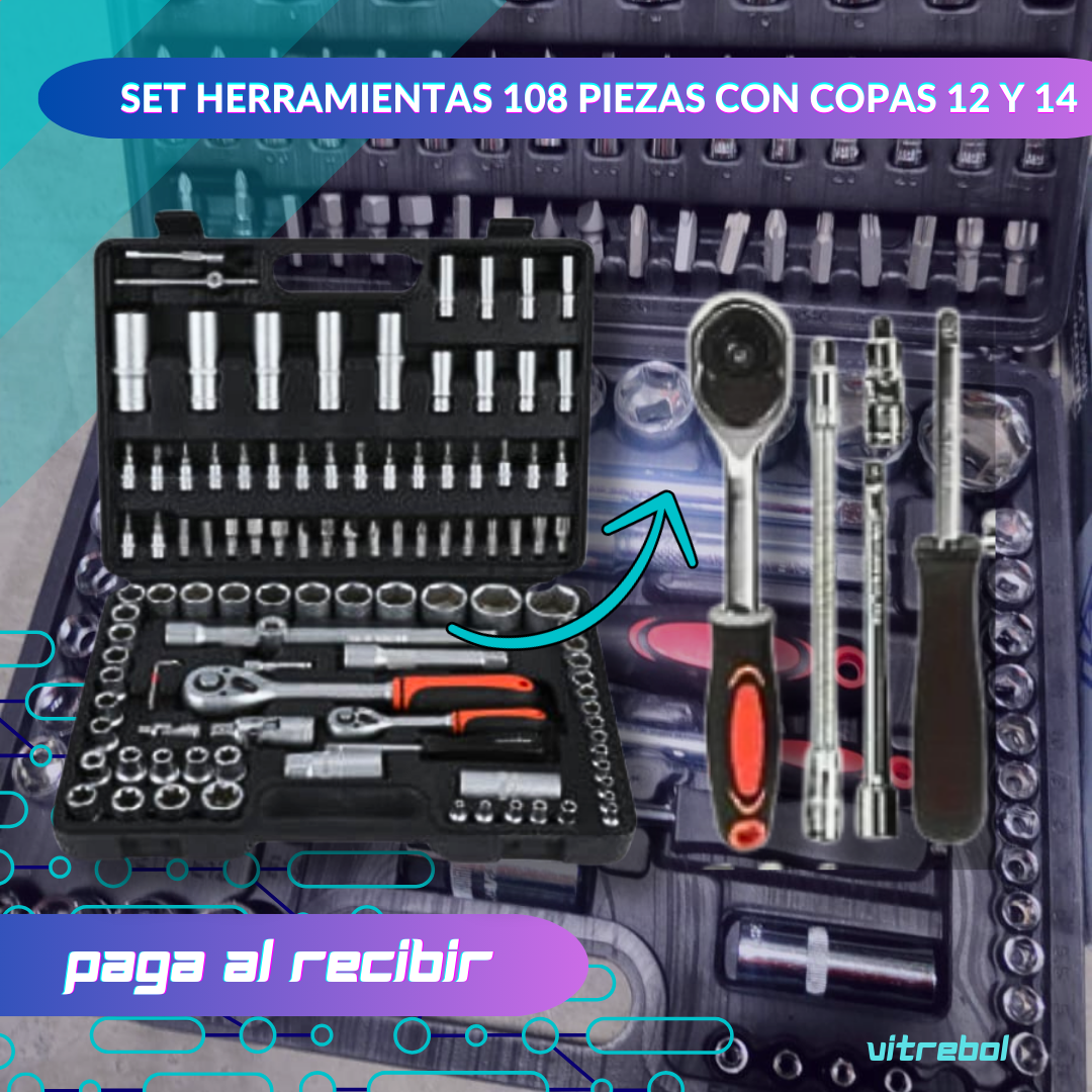 Set de Herramientas de 108 Piezas en cromo Vanadium