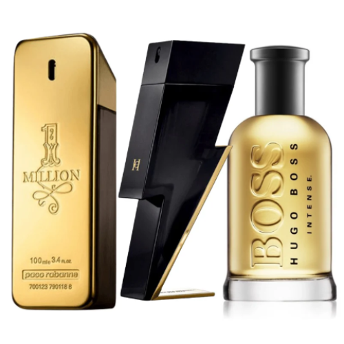 Kit 3 Perfumes masculino [Bad Boy Carolina Herrera, Hugo Boss Bottled Intense, One million]