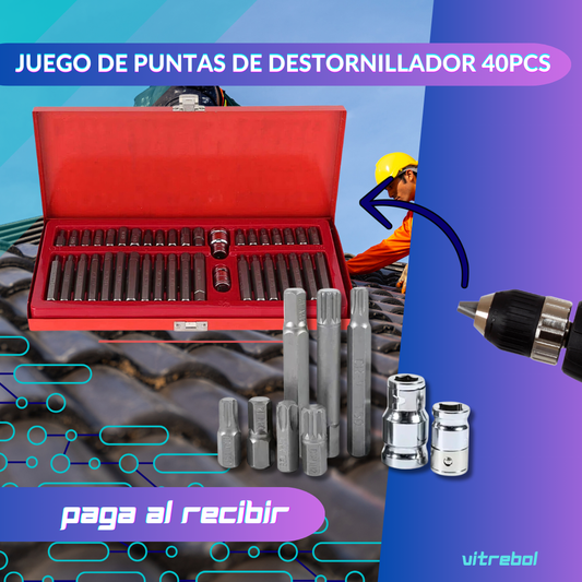 Juego de Puntas de destornillador 40 piezas - Para reparación, remodelación o cualquier otro proyecto.