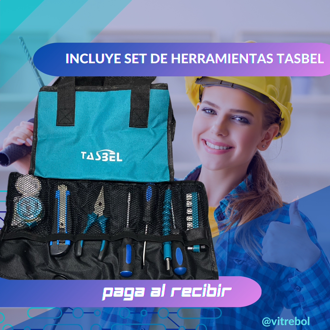 Taladro Azul Doble Bateria 36V Con Herramientas Tasbel