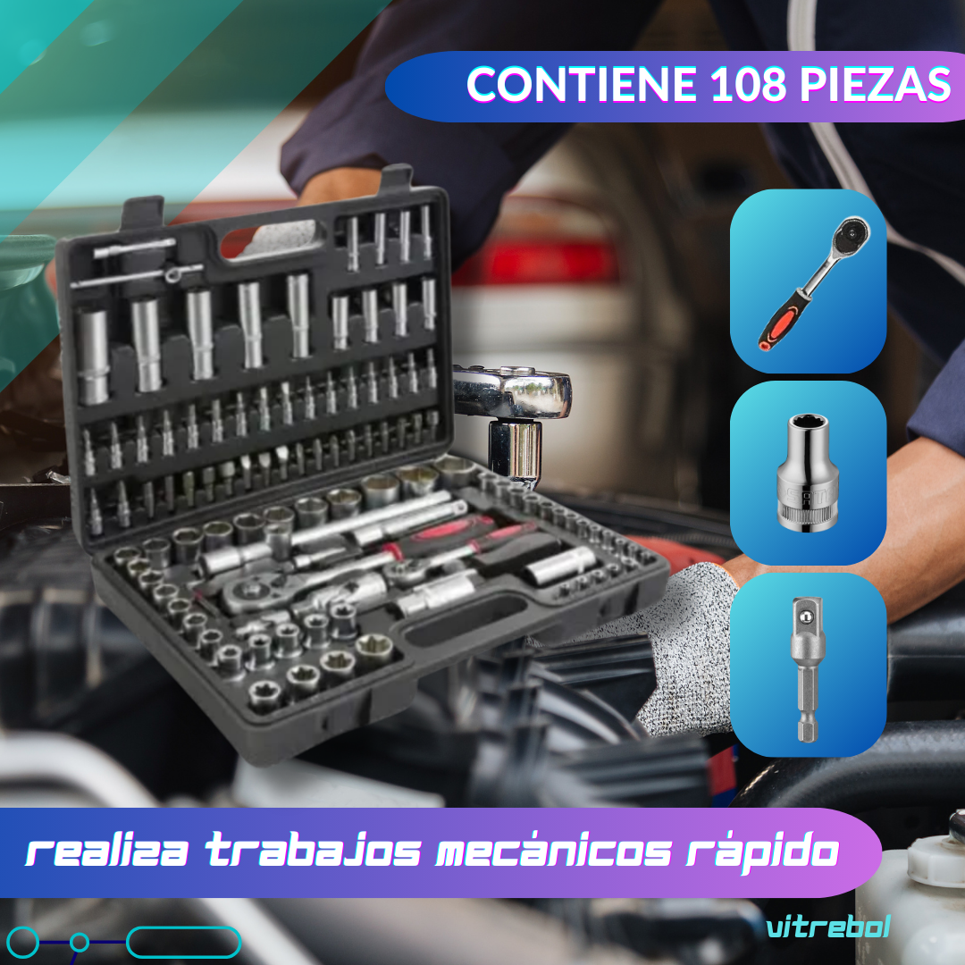 Set de Herramientas de 108 Piezas en cromo Vanadium