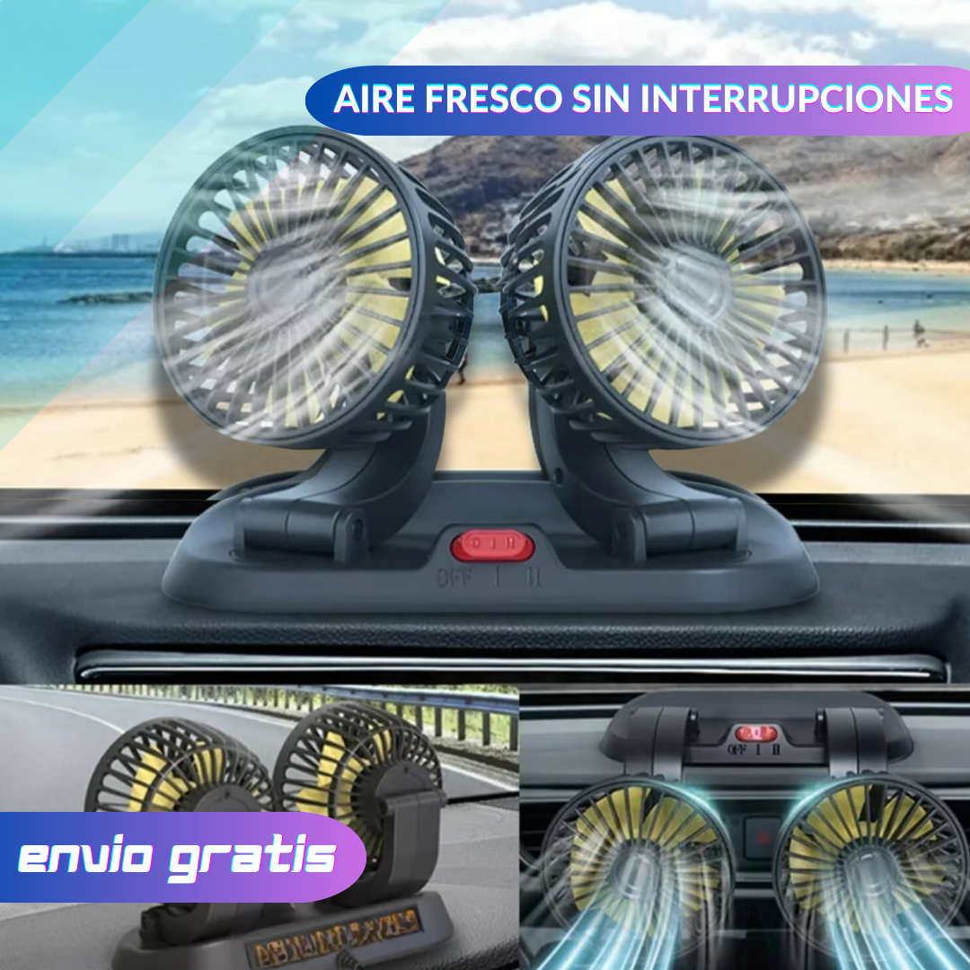 Ventilador de Coche USB Doble Cabezal Giratorio y Plegable 🚗