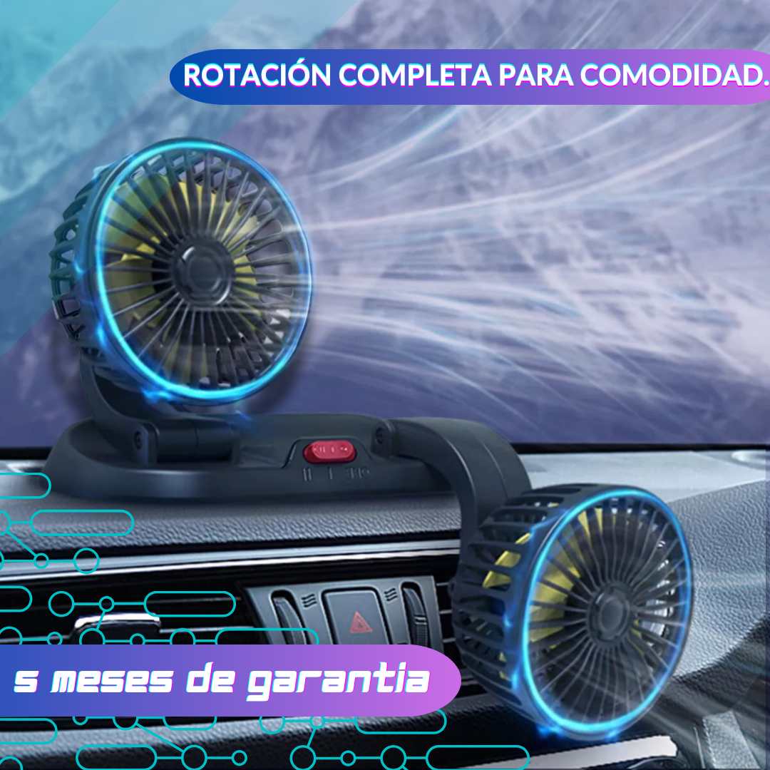 Ventilador de Coche USB Doble Cabezal Giratorio y Plegable 🚗