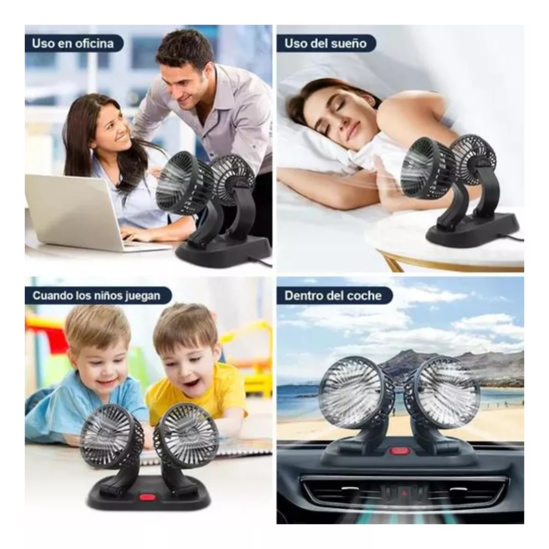 Ventilador de Coche USB Doble Cabezal Giratorio y Plegable 🚗