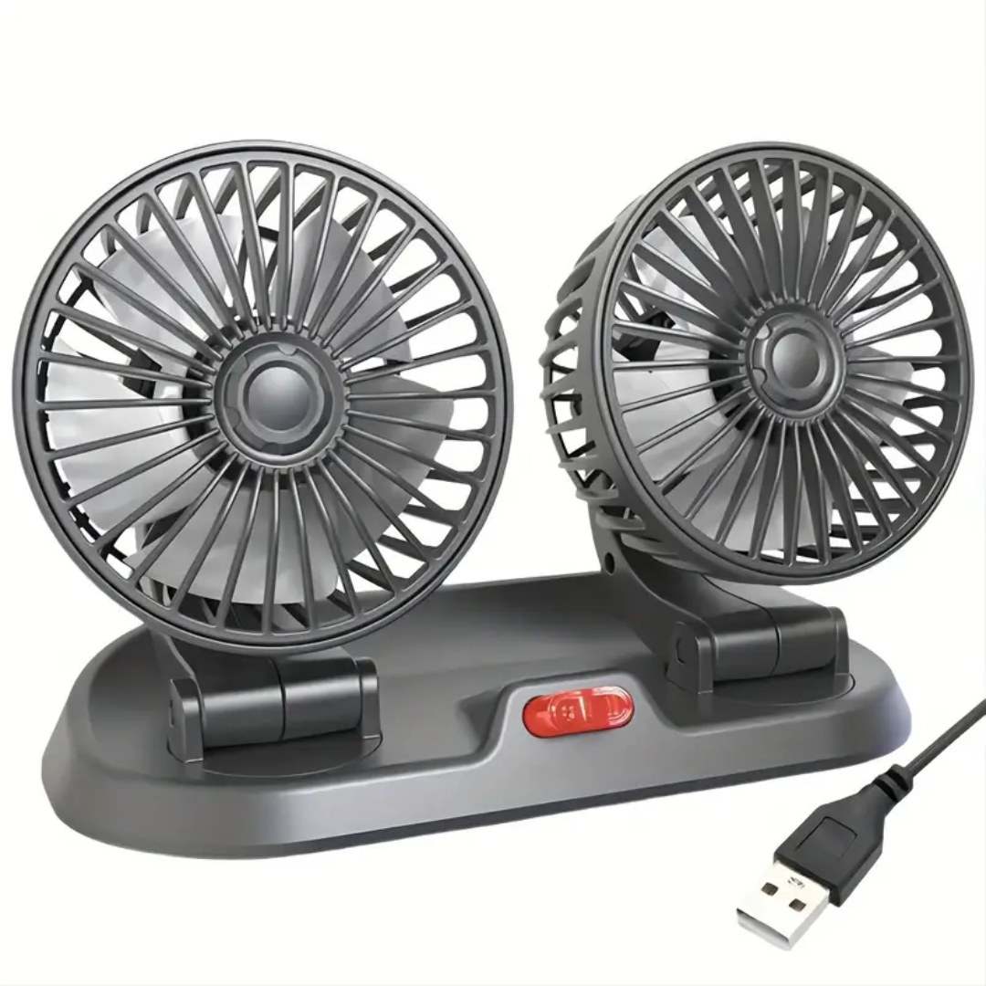 Ventilador de Coche USB Doble Cabezal Giratorio y Plegable 🚗