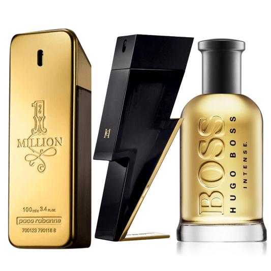 Kit 3 Perfumes masculino [Bad Boy Carolina Herrera, Hugo Boss Bottled Intense, One million]