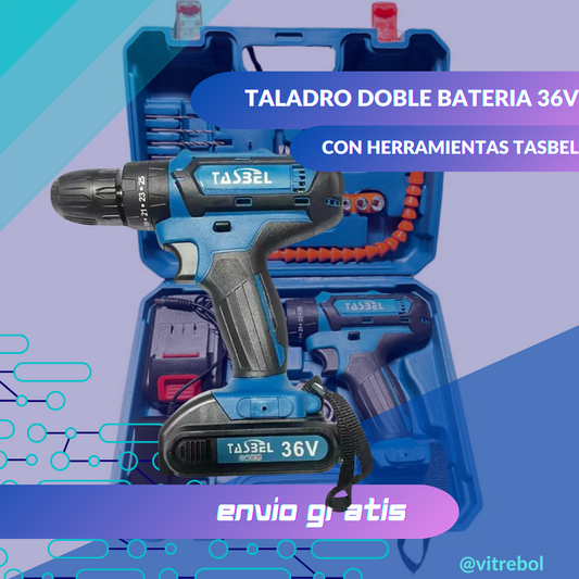 Taladro Doble Bateria 36V Con Herramientas y Maletin