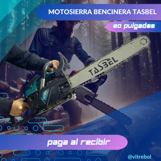 Motosierra tasbel: 20 pulgadas a Bencina - Potente Para Cortar y Talar.