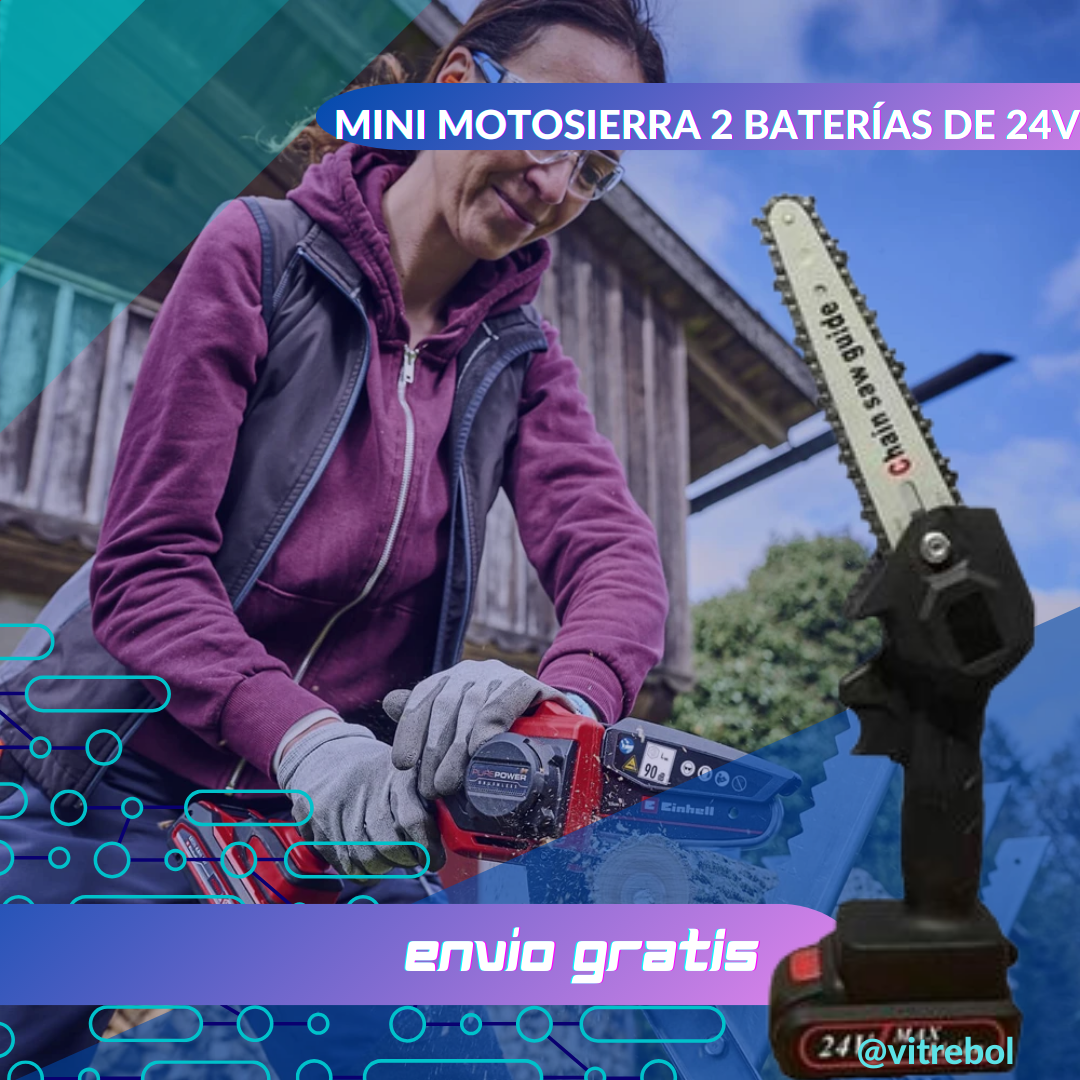 Mini motosierra inalambrica con 2 baterias de 24 vatios