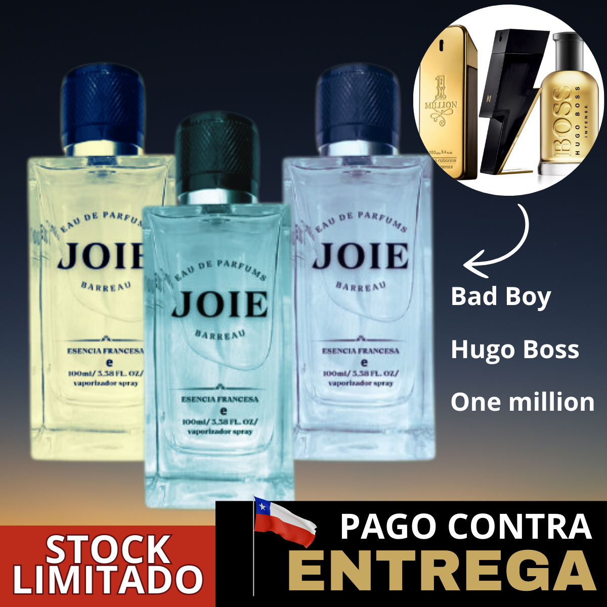 3 Perfumes masculino [Bad Boy Carolina Herrera, Hugo Boss Bottled Intense, One million]