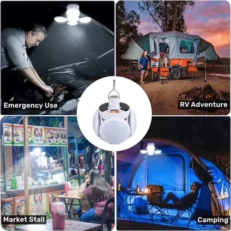 Set de 2 Focos portátiles plegables, luces de emergencia o camping - Carga con el sol y con USB.