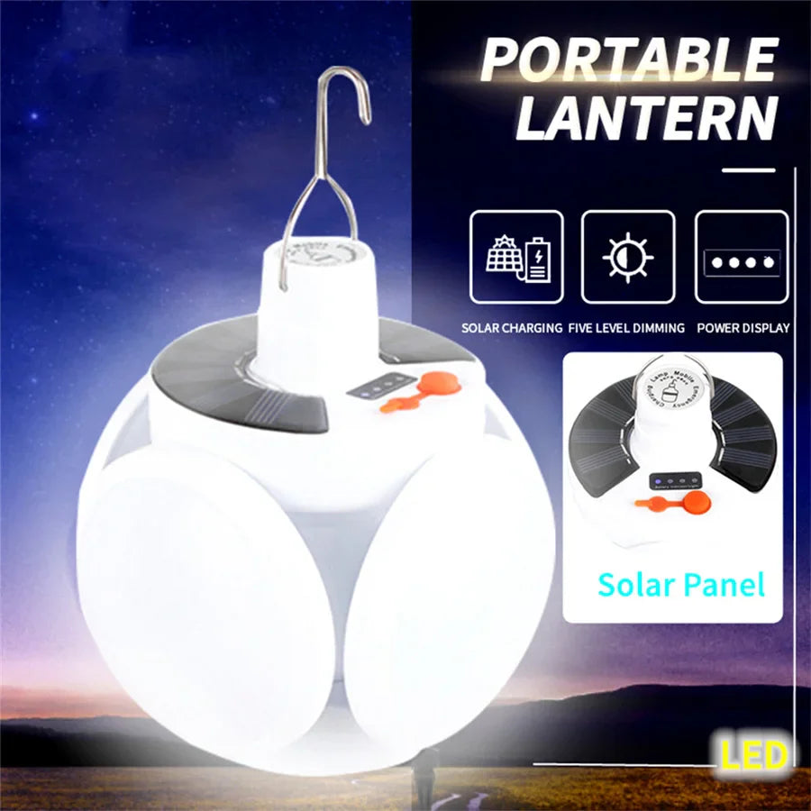 Set de 2 Focos portátiles plegables, luces de emergencia o camping - Carga con el sol y con USB.