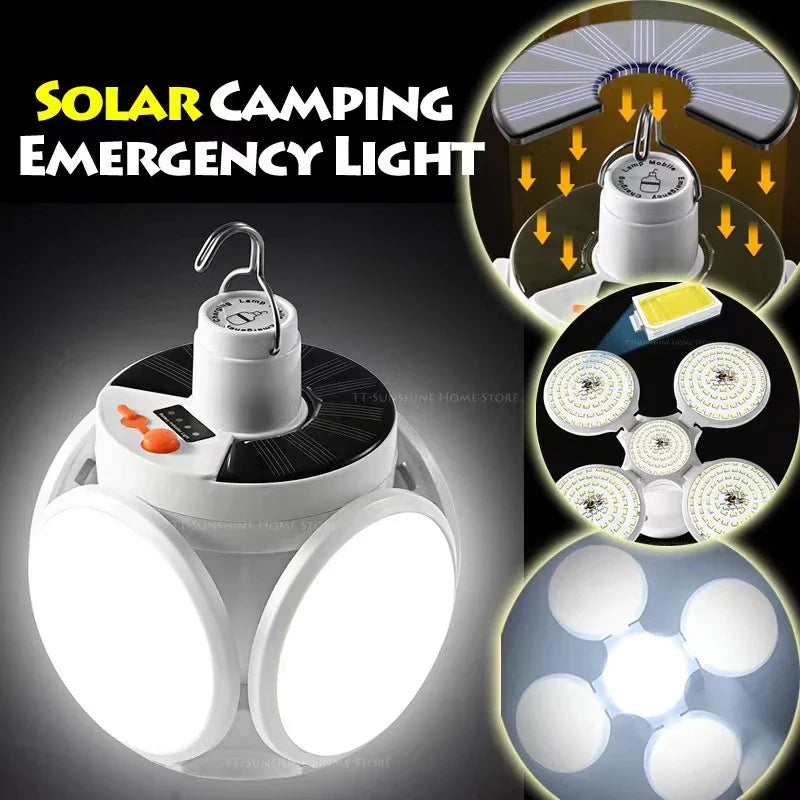 Set de 2 Focos portátiles plegables, luces de emergencia o camping - Carga con el sol y con USB.