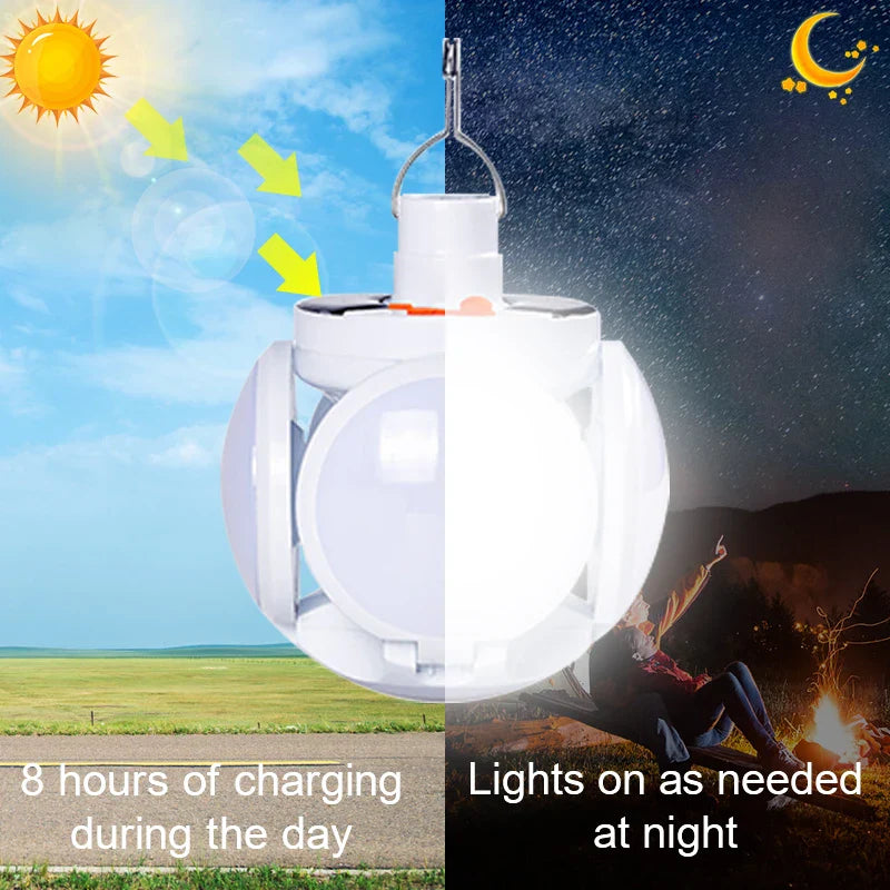 Set de 2 Focos portátiles plegables, luces de emergencia o camping - Carga con el sol y con USB.